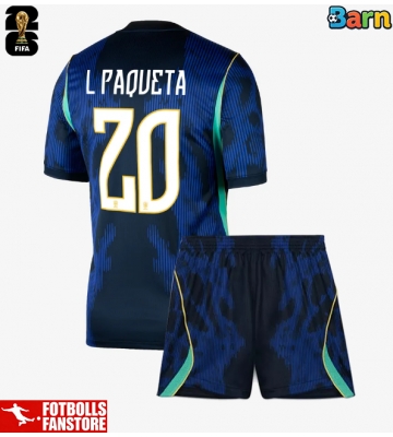 Brasilien Lucas Paqueta #20 Bortatröja Barn VM 2026 Kortärmad (+ Korta byxor)
